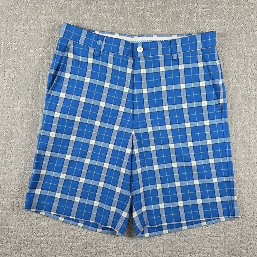 FootJoy Mens Blue Plaid Performance Golf Shorts Size 32 FJ Flat Front Stretch